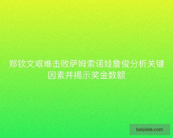 郑钦文艰难击败萨姆索诺娃詹俊分析关键因素并揭示奖金数额